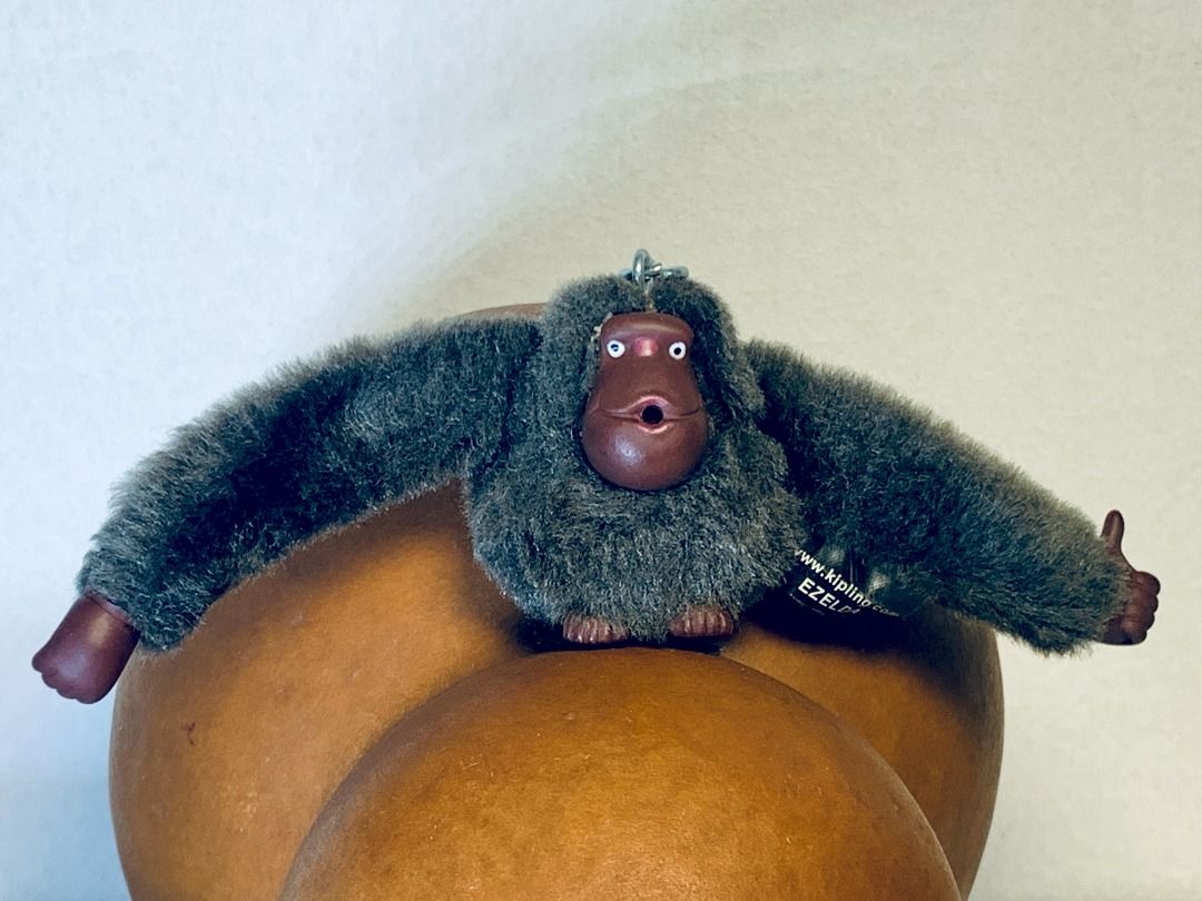 Trendy EZELDA Kipling DARK GREY Furry Monkey Gorilla Bag Handbag Charm Key Chain Key Ring Small 4.5cm DARK GREY Fur with Brown Face Women Tote