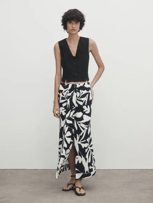 【Massimo Dutti】Printed skirt with tie waist Printed skirt with tie waist · Sky Blue · Sunglasses