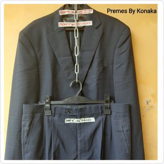 Premes Mens Black Pinstripe New Pure Wool Suit Tuxedo SET oversize suit set