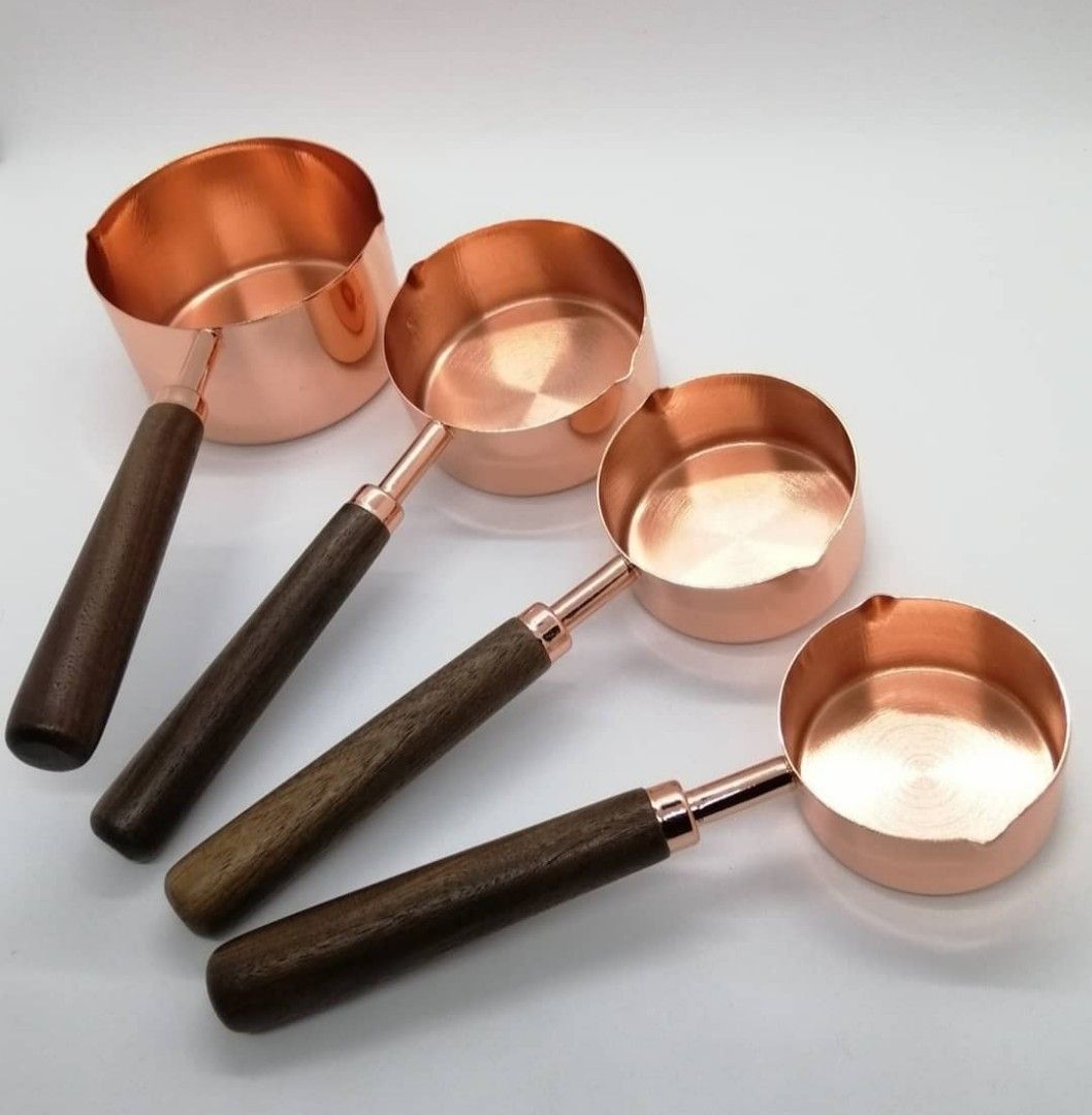 Rosegold Measuring Cup & Spoon Set with wood handle (Category: Bakeware) located in Paranaque City. Submitted by missteks1016 (Listing ID 1296895422, Image 3). Description: Durable food grade stainless steel with premium wood handle comes in box.