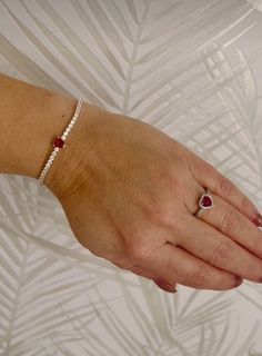 SALE💛 PANDORA SPARKLING RED STONE TENNIS BRACELET WITH RED ELEVATED HEART RING