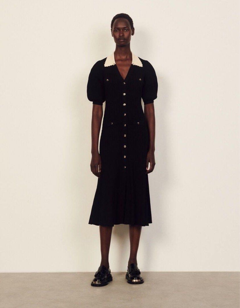 Sandro straight knit dress with ruff collar on sale