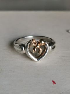 Tiffany silver and 18k gold heart ribbon ring approx size 6-6.5