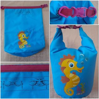 Turquoise Blue Waterproof Kiddie Rubber Wet Bag with Seahorse Design for Swimming, Outing or Travel
