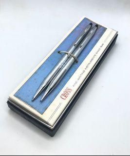Vintage CROSS Chrome Ballpoint Pen and Pencil Set with Box
