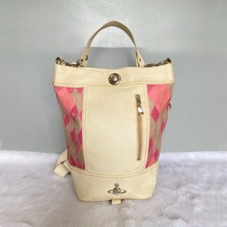 Vivienne Westwood White Pink Argyle Leather Shoulder Bag
