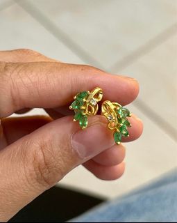 14 karat gold Marquis cut Emerald with Diamond stud earrings