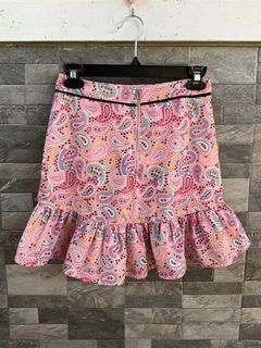 26-27 inches Barbiecore mini skirt summer skirt beach skirt pink paisley print ruffled hem Barbie mini skirt