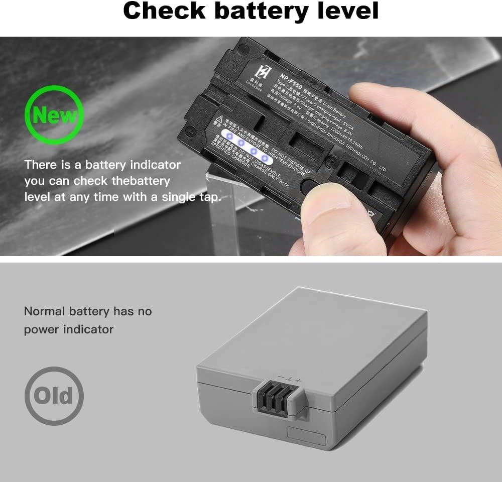 VILTROX NP-F550 Li-ion 2200mAh Battery 2 Pack, Rechargeable Replacement Battery For Sony NP-F550 F750 F770 F950 F960 F970, Compatible With Godox Neewer Led Video Light/Camera Monitor, Type-C Charging - View #3