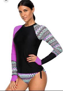 Amazon Purple Long Sleeve Rash Guard Sun Protection UPF 50+ Colorblock Swim Shirt