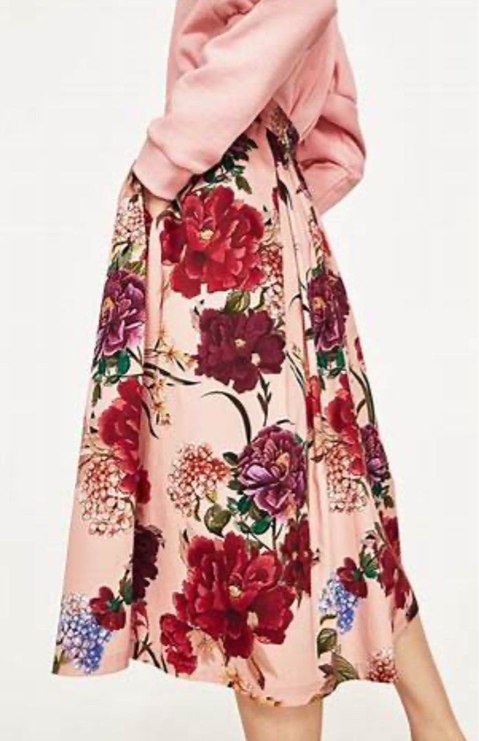 Pink floral skirt zara shop