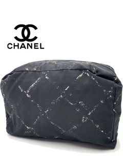 Chanel Brand Black Clutch Bag Pouch Travel Line Stylish