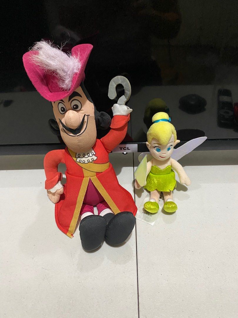 Disney Peter Pan 12” Captain Hook and 7” Tinkerbell Plush Bundle