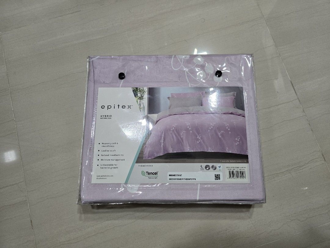 Epitex Hybrid Botanic Silk Pink Bell King Fitted Sheet Set (Tencel) (Category: Bedding & Towels) located in Singapore. Submitted by tkg (Listing ID 1296955506, Image 2). Description: Brand new. Tread count 1200.