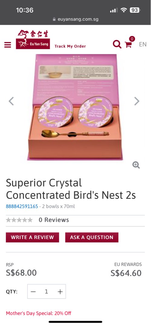 Eu Yan sang superior crystal concentrated birds nest, Food & Drinks ...
