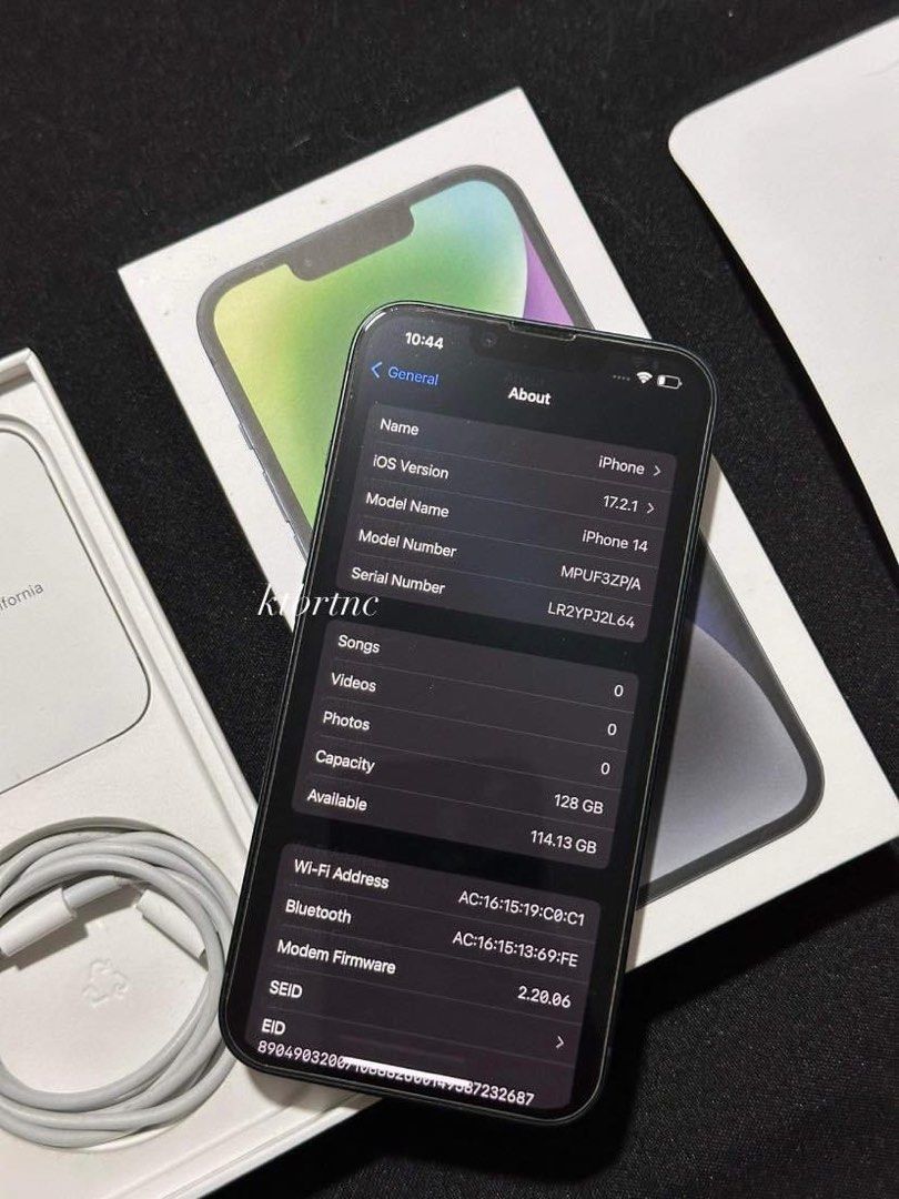 Iphone 14 128gb (Category: iPhone 14 Series) located in Cavite. Submitted by katbritani92264 (Listing ID 1296994653, Image 2). Description: Months old iPhone 14 128 GB Factory Unlocked Midnight •Months old only, good as new •Warranty until July 28, 2024 •98% battery health •Smooth, no dents, no issues •With receipt Complete original package (box same imei, cord, manuals) Free tempered glass Free case 35990 Price slightly negotiable.