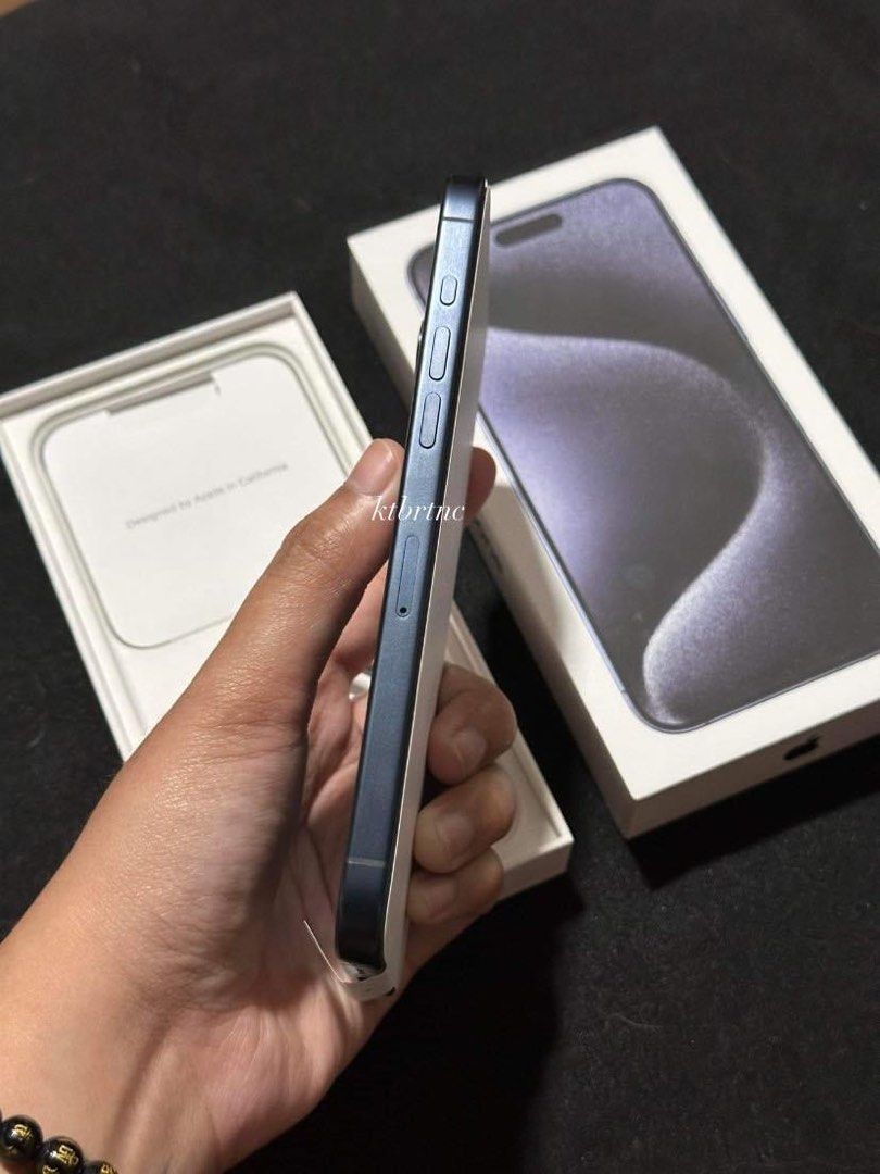 iPhone 15 Pro Max 256gb (Category: iPhone 15 Series) located in Cavite. Submitted by katbritani92264 (Listing ID 1296992193, Image 2). Description: Days old iPhone 15 Pro Max 256 GB Smartlocked Blue Titanium •Brandnew condition, 7 cycle count only •Warranty until March 14, 2025 •100% battery health •Smooth, no dents, no issues •For smart, tnt, and sun users Complete original package (box same imei, cord, manuals) Free tempered glass Free case 634