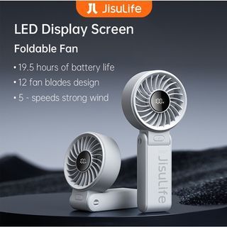 JisuLife Mini Fan Portable Handheld Rechargeable  with LED Display 5000mAh Battery Foldable USB Electric Fans and  5 Gears Strong Wind for Summer School Small Fans 