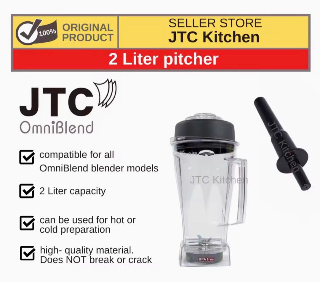 JTC OmniBlend Pitcher (PITCHER ONLY!!!) With FREE Stirrer (Category: Juicers, Blenders & Grinders) located in Quezon, Isabela. Submitted by skley (Listing ID 1296911056, Image 1). Description: PITCHER for JTC OmniBlend Model: TM-767 Includes: 1 Pitcher with Lid cover, 2 LITER capacity 1 Stirrer ALL BRAND NEW RFS: Extra NOTE: Motor Base is NOT INCLUDED. .