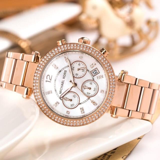 Michael Kors Couple Parker Chronograph Rose Gold Watch MK5491 5616 2 in 1 Luxury Watches on Carousell