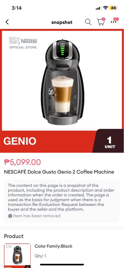 Nescafe Dolce Gusto Genio (Category: Coffee Machines & Makers) located in Quezon City. Submitted by gg_1189 (Listing ID 1296957872, Image 3). Description: Selling my Dolce Gusto. I bought this for 5,000 in 2020. This was just used a few times. Buyer will shoulder the shipping fee. .