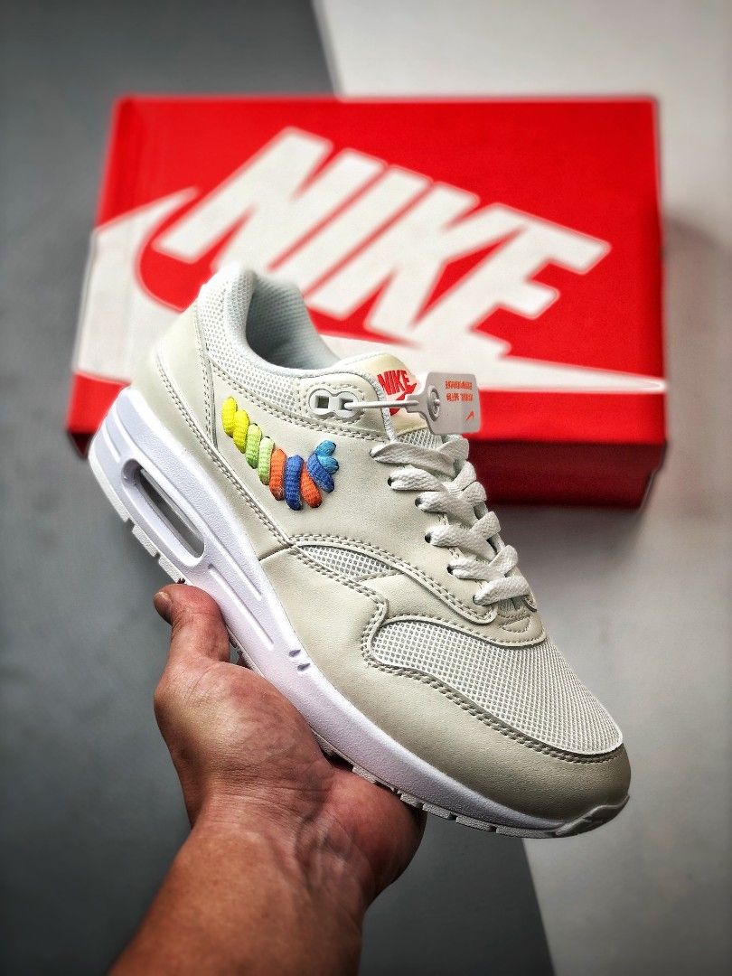 Nike Air Max 1 Rainbow Swoosh white shoes