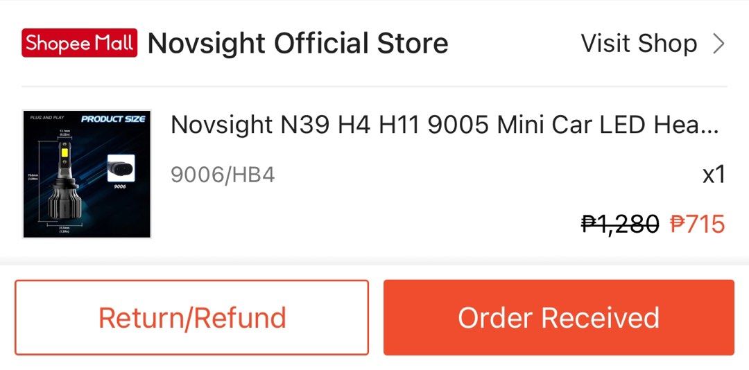 Novsight N39 LED light 9006/HB4 (Category: Lightings, Horns, and other Electrical Parts and Accessories) located in Cainta. Submitted by l00ps (Listing ID 1296903651, Image 2). Description: Original Novsight N39 LED Headlight/Foglight Brand new 72W 6k color temp 10k lumens White 9006/HB4 Rfs: wrong socket ang nabili ko Fixed price Meetups: Cainta/Pasig/Marikina only Can ship via courier, SF shouldered by buyer.