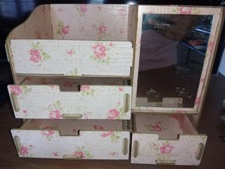 Pink Floral Make up and Skin care Small Desk Organizer Table top and Storage