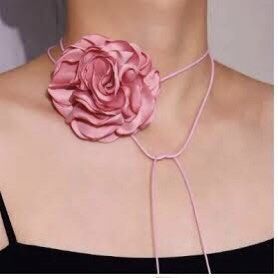 Pink flower camelia choker necklace