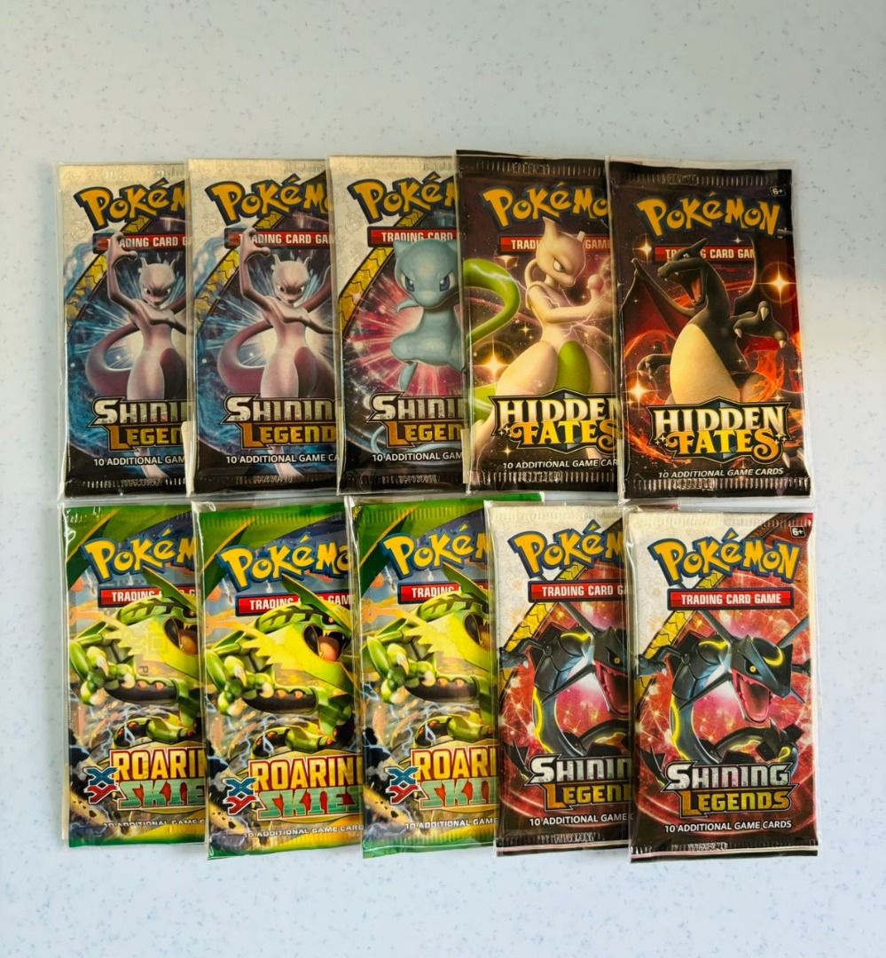 Pokemon TCG Set of 10 Booster Packs (Roaring Skies/Shining Legends/Hidden  Fates) [Unopened], Hobbies & Toys, Toys & Games on Carousell