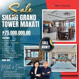 Rare and Luxurious 4-Bedroom Unit For Sale at the Iconic Shang Grand Tower Makati