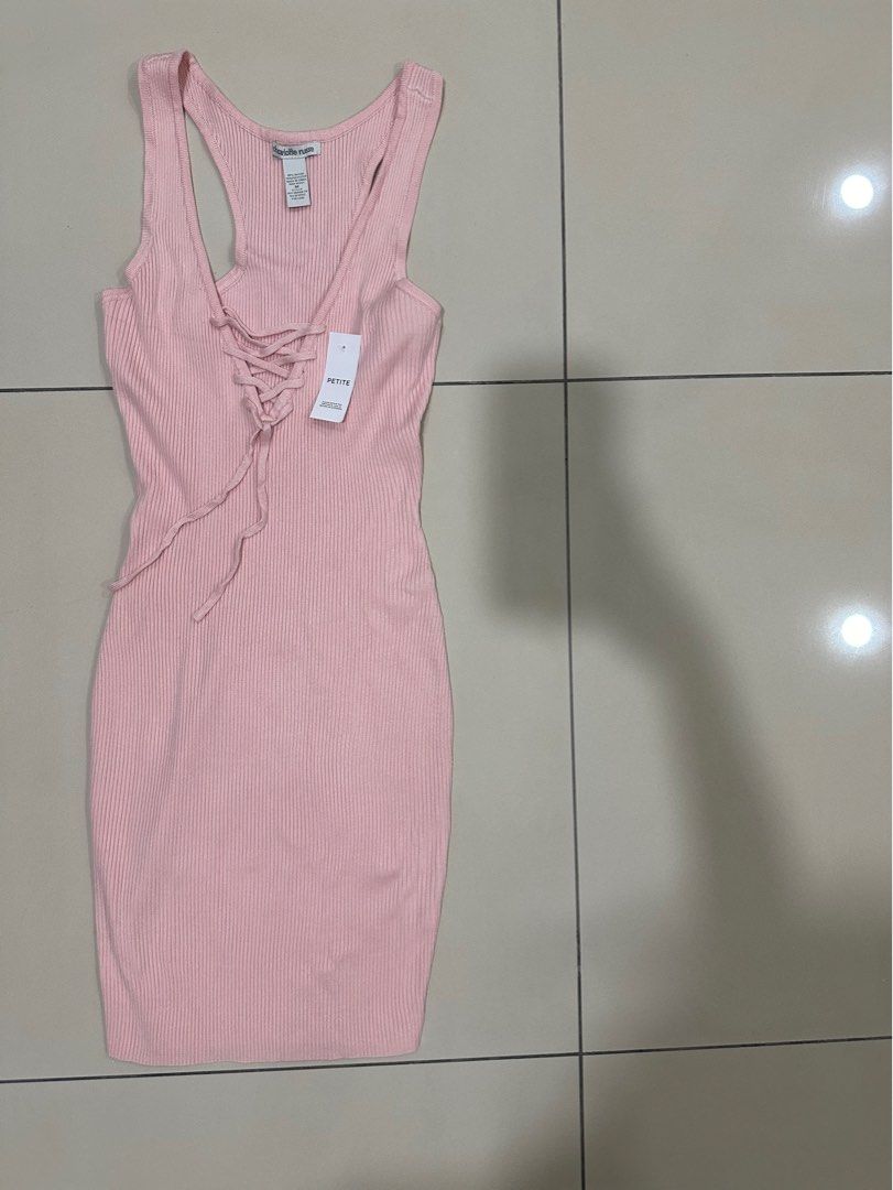 SALES BNWT Charlotte Russe Light Pink V Neck Ribbed Knitted Tie Details Bodycon  Dress *PREMIUM QUALITY* 80% OFF, Women's Fashion, Dresses & Sets, Dresses  on Carousell
