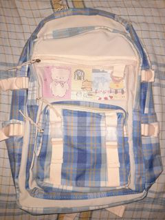 Japanese Large Capacity School Bag — Light Blue Plaid