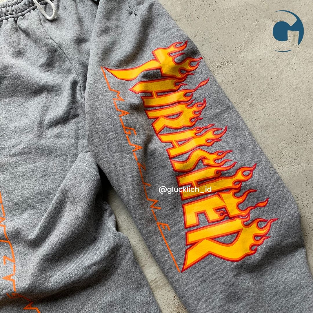 Thrasher Flame Sweatpants Heather Gray Fesyen Pria Pakaian Bawahan di Carousell