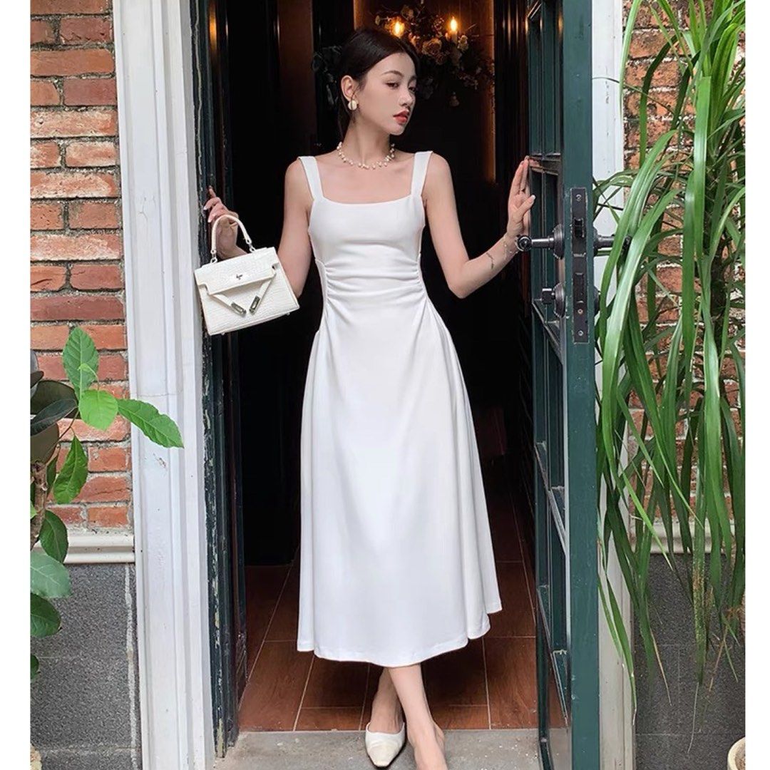 chinese dress ladies SHEIN EZwear Boho Style White Pleated Bust Long Dress For Summer Vacat –  PINK SHOP EG