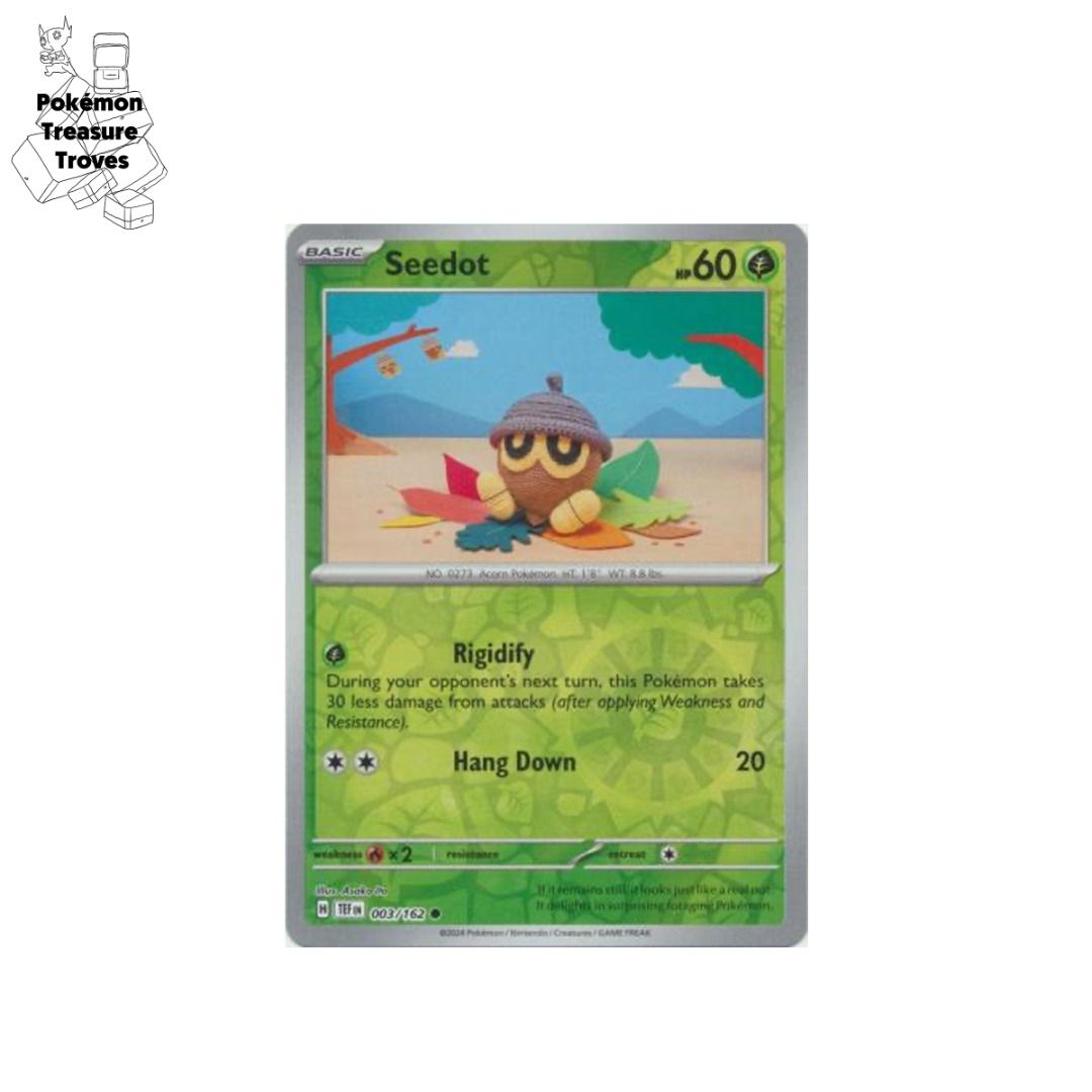 0.50] Pokemon Scarlet & Violet Temporal Forces Seedot Reverse Holo Card,  Hobbies & Toys, Toys & Games on Carousell
