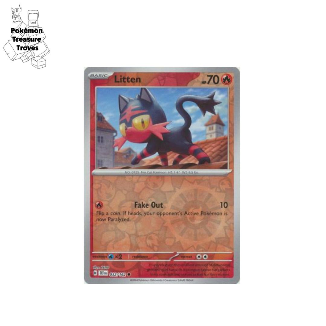 0.50] Pokemon Scarlet & Violet Temporal Forces Litten Reverse Holo Card,  Hobbies & Toys, Toys & Games on Carousell