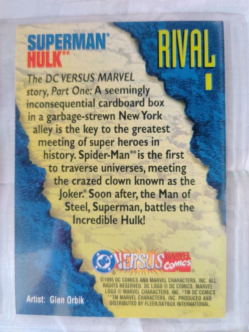 1995 DC versus Marvel Rival Superman/Hulk, Hobbies & Toys, Memorabilia ...