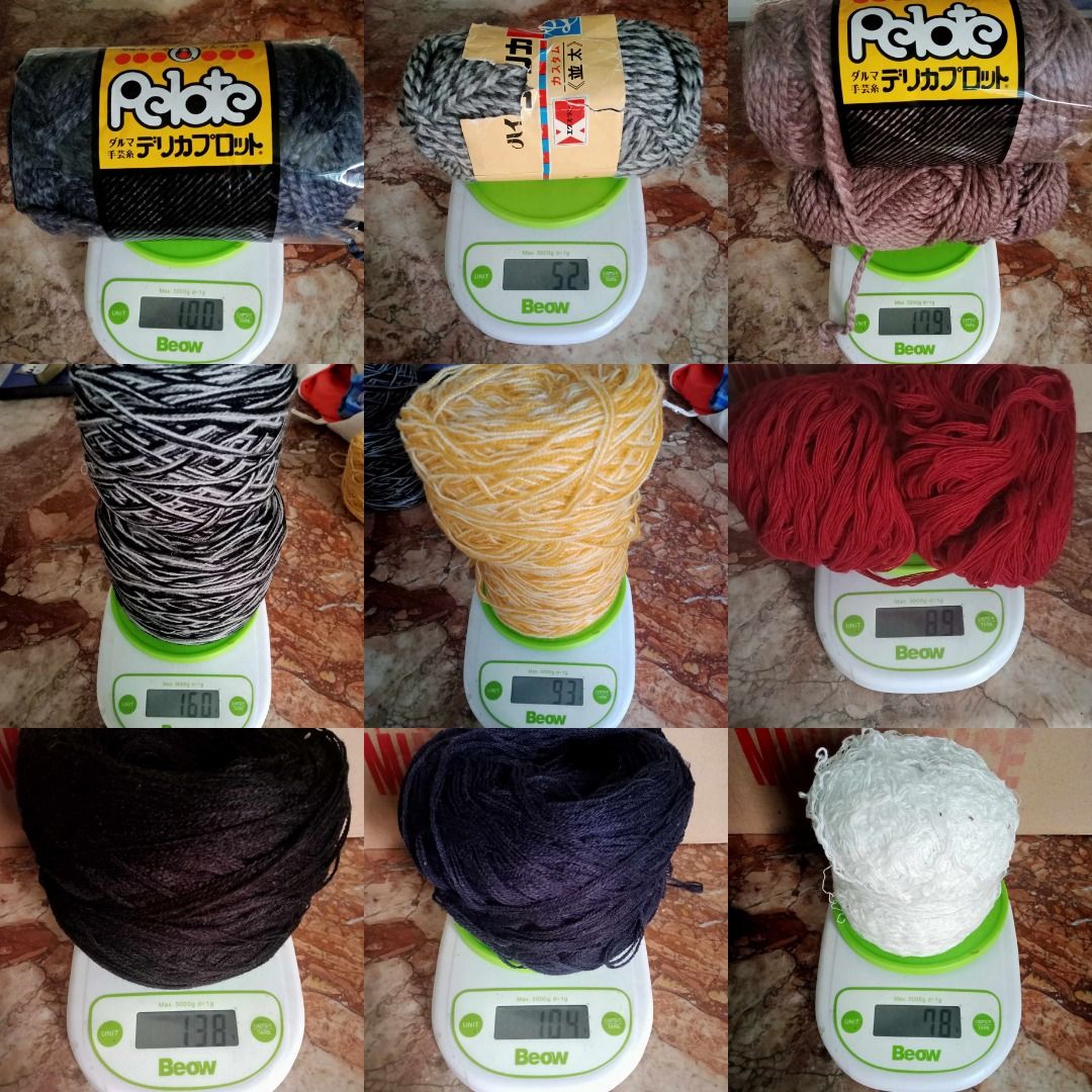 2.2 Kg 27 Pcs. Yarn Bundle : 100% Wool / PolyCotton / Lace (Category: Craft Supplies & Tools) located in Angeles City. Submitted by critterjournal_ (Listing ID 1296102445, Image 3). Description: RFS: MAJOR DECLUTTER! Switched to lace yarns, have no need for wool 27 Cakes/Skeins in different yarn types, total grams: 2,154 g (2.2 kg) Reservation (Pay in 3 Days) : PHP 1,700 PAYO: PHP 1,500 Yarn Details (Yarn Type, Size, Grams) [ Details Pic 1 - Left