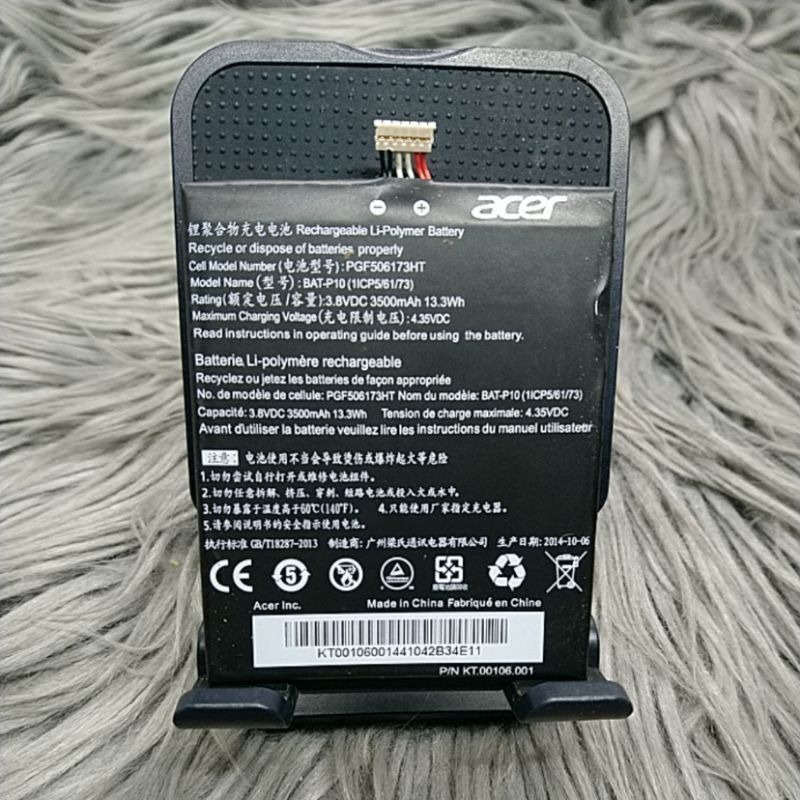 BAT-P10 (1ICP56173) | Battery for ACER E700 | E39 (Category: Batteries & Power Banks) located in Caloocan City. Submitted by christian.montalban (Listing ID 1297072353, Image 1). Description: BAT-P10 (1ICP56173) | Battery for ACER E700 | E39 Rechargeable Li-Polymer Battery Vol: 3.8V 3,500mAh 13.3Wh Execution Criteria: Charging Limit: 4.35V 100% Original 100% Good Battery Good Battery | Good Battery | Good Battery.