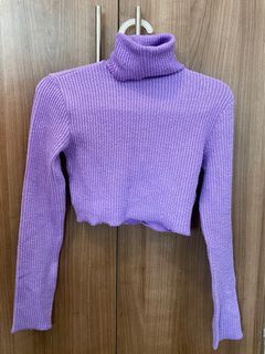 Bershka Purple Knit Cropped Sweater