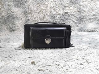 Black Leather Zipper Clutch Bag