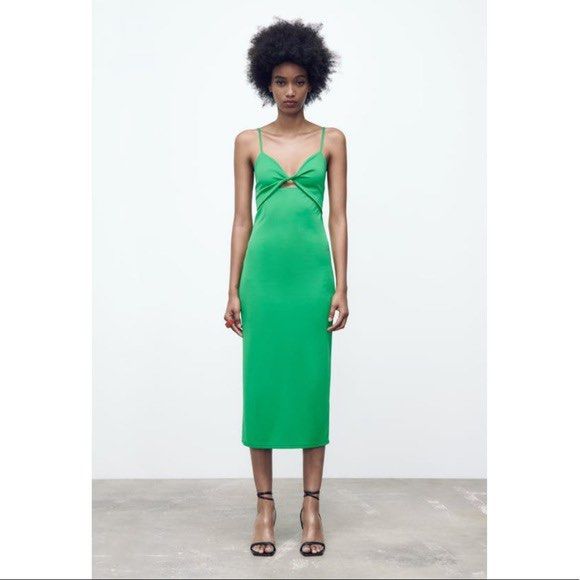 green emerald velvet dress ZARA Forest Green Off-the-Shoulder Midi Bodycon Dress main image 0