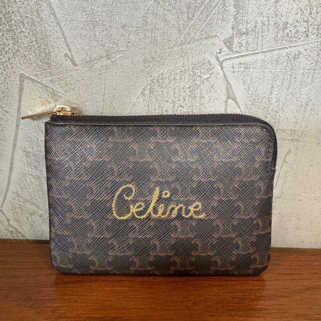 CELINE COIN AND CARD POUCH IN TRIOMPHE CANVAS BLACK