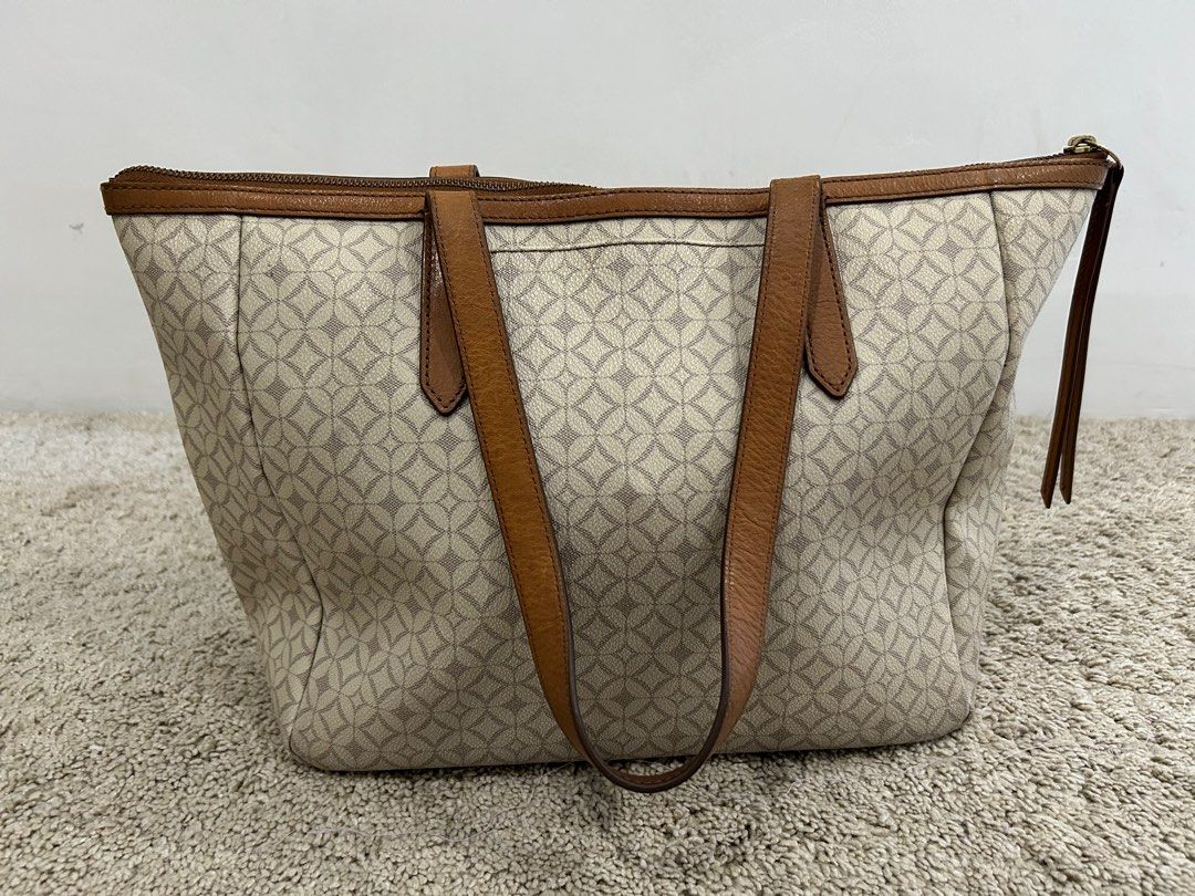 Brown Leather Tote Fossil Ladies Laptop Bag FOSSIL Genuine Grey