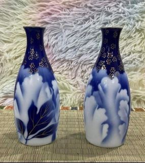Fukagawa Arita Porcelain Cobalt Blue Handpainted Pheony Flower Blue and White Bud Vase with Backstamp 5.25” x 3" inches, 2pcs available - P499.00 each