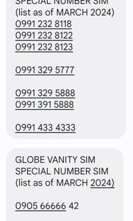 GLOBE AND DITO VANITY SIMCARDS SPECIAL NUMBER SIM CARDS