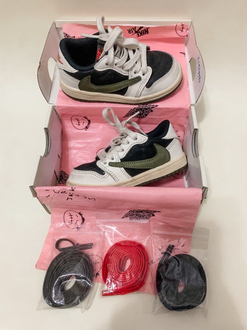 Jordan 1 low Travis scott Olive 7c complete inclusion, Babies & Kids ...