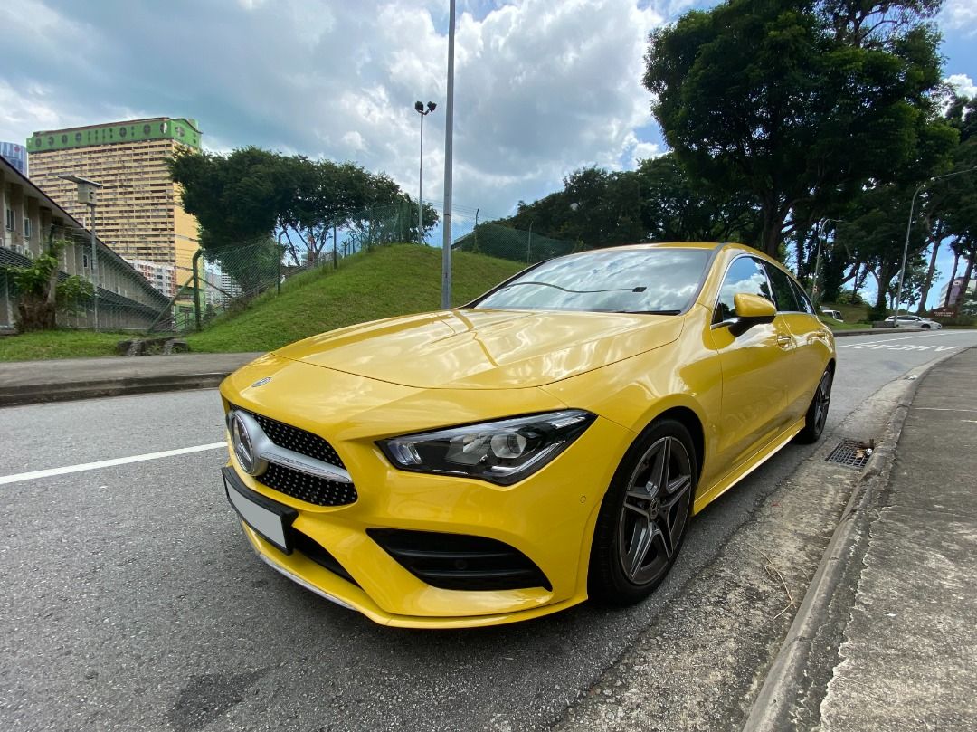 Mercedes-Benz CLA-Class Shooting Brake CLA200 AMG Line Premium Plus (A) (Category: Used Cars) located in Singapore. Submitted by formacraft (Listing ID 1297200078, Image 1). Description: Rare Well maintained AMG Line High specs CLA Shooting Brake Cycle and Carriage Unit Jan 2020 Unit Sun Yellow Technical Specifications: 1.4L 4 Cylinder Turbocharged Engine 7 Speed Dual Clutch Gearbox 161 BHP Active Parking Assist with PARKTRONIC Active Brake Assis