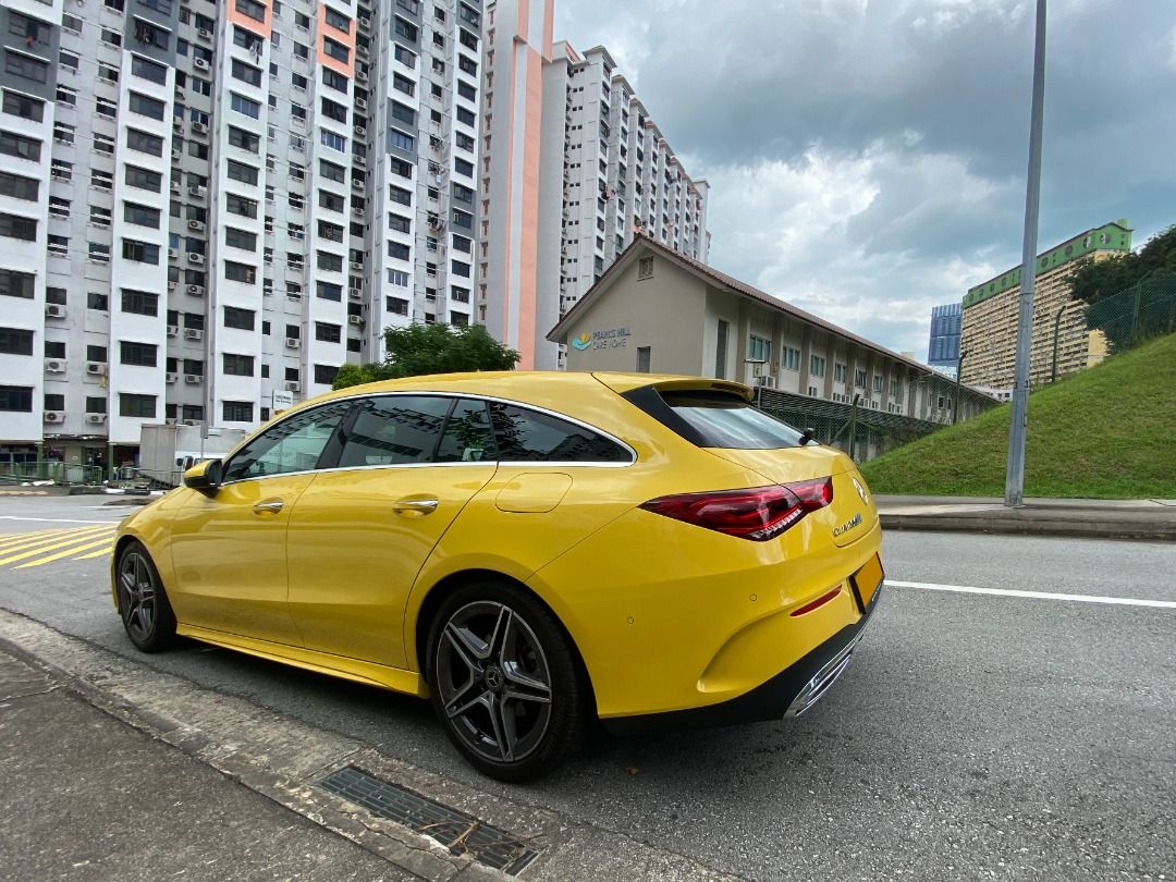Mercedes-Benz CLA-Class Shooting Brake CLA200 AMG Line Premium Plus (A) (Category: Used Cars) located in Singapore. Submitted by formacraft (Listing ID 1297200078, Image 2). Description: Rare Well maintained AMG Line High specs CLA Shooting Brake Cycle and Carriage Unit Jan 2020 Unit Sun Yellow Technical Specifications: 1.4L 4 Cylinder Turbocharged Engine 7 Speed Dual Clutch Gearbox 161 BHP Active Parking Assist with PARKTRONIC Active Brake Assis